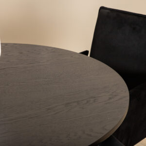 Bianca, Petra – Ensemble repas rond – Noir – Table : ⌀110 Chaise : 60 x 87 x 57 cm