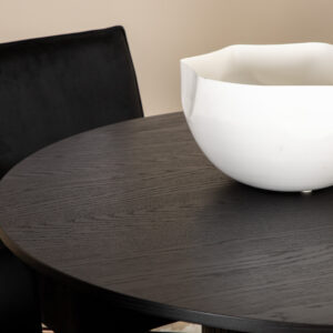 Bianca, Petra – Ensemble repas rond – Noir – Table : ⌀110 Chaise : 60 x 87 x 57 cm