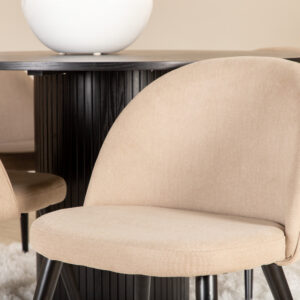 Bianca, Velvet – Ensemble repas rond – Noir – Table : ⌀110 Chaise : 57 x 76,5 x 50 cm