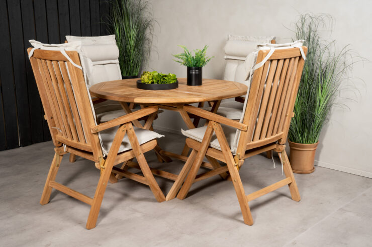 Kenya, Kenya – Ensemble repas – Naturel – Table : ⌀120 Chaise : 73 x 105 x 62 cm