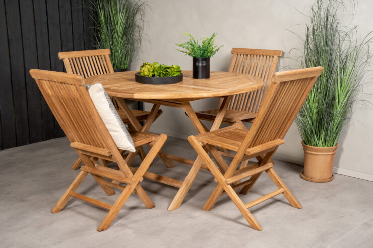 Kenya, Kenya – Ensemble repas – Naturel – Table : ⌀120 Chaise : 62 x 89 x 47 cm