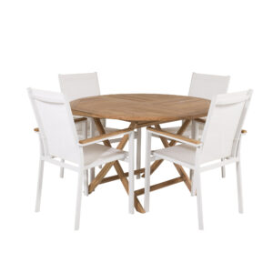 Kenya, Texas – Ensemble repas – Naturel – Table : ⌀120 Chaise : 57 x 91 x 57 cm
