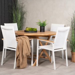 Kenya, Texas – Ensemble repas – Naturel – Table : ⌀120 Chaise : 57 x 91 x 57 cm