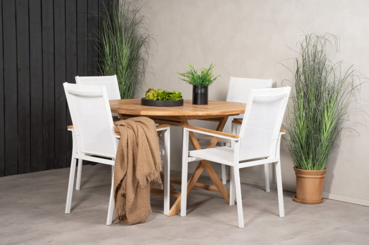 Kenya, Texas – Ensemble repas – Naturel – Table : ⌀120 Chaise : 57 x 91 x 57 cm