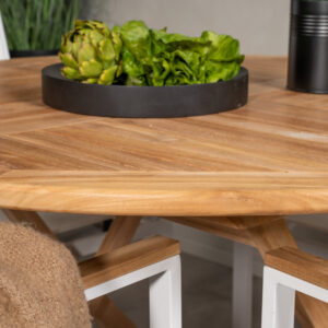 Kenya, Texas – Ensemble repas – Naturel – Table : ⌀120 Chaise : 57 x 91 x 57 cm
