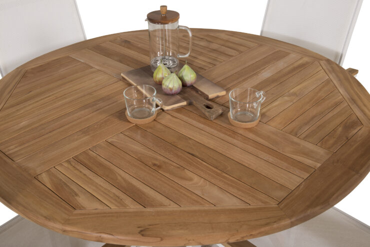 Kenya, Texas – Ensemble repas – Naturel – Table : ⌀120 Chaise : 57 x 91 x 57 cm