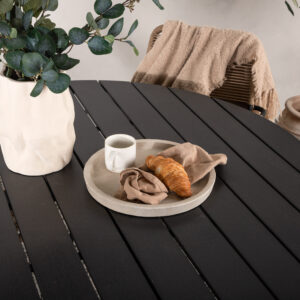 Break, Lindos – Ensemble repas – Noir – Table : ⌀120 Chaise : 66 x 85 x 55 cm