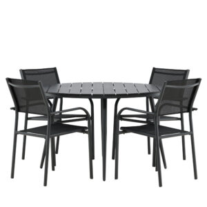 Break, Santorini – Ensemble repas – Table : ⌀120 Chaise : 58 x 88 x 56 cm