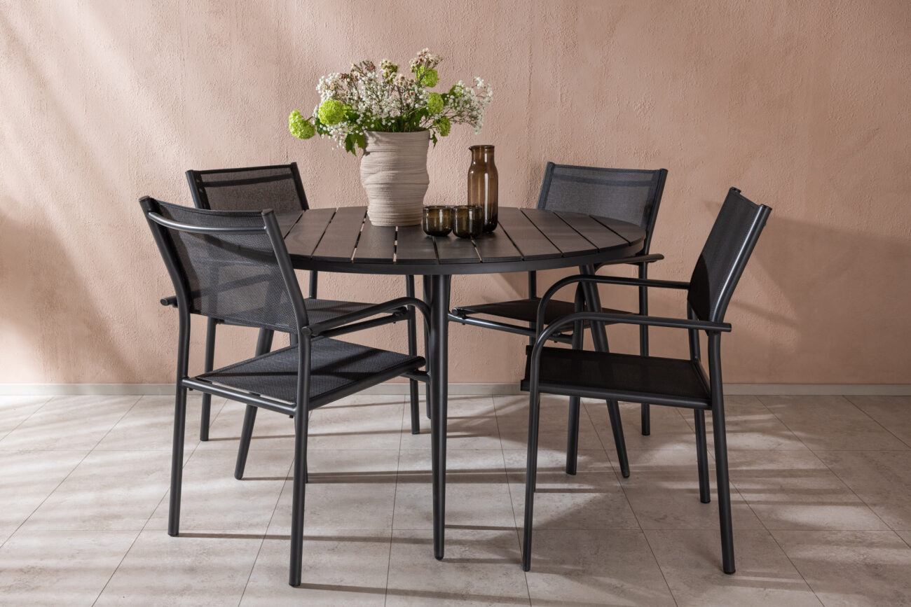 Break, Santorini – Ensemble repas – Table : ⌀120 Chaise : 58 x 88 x 56 cm