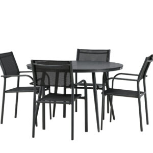 Break, Santorini – Ensemble repas – Table : ⌀120 Chaise : 58 x 88 x 56 cm