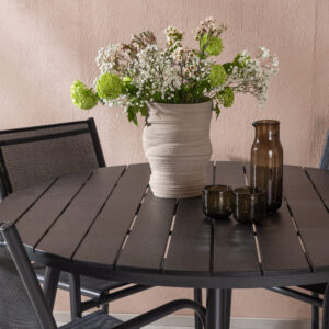 Break, Santorini – Ensemble repas – Table : ⌀120 Chaise : 58 x 88 x 56 cm