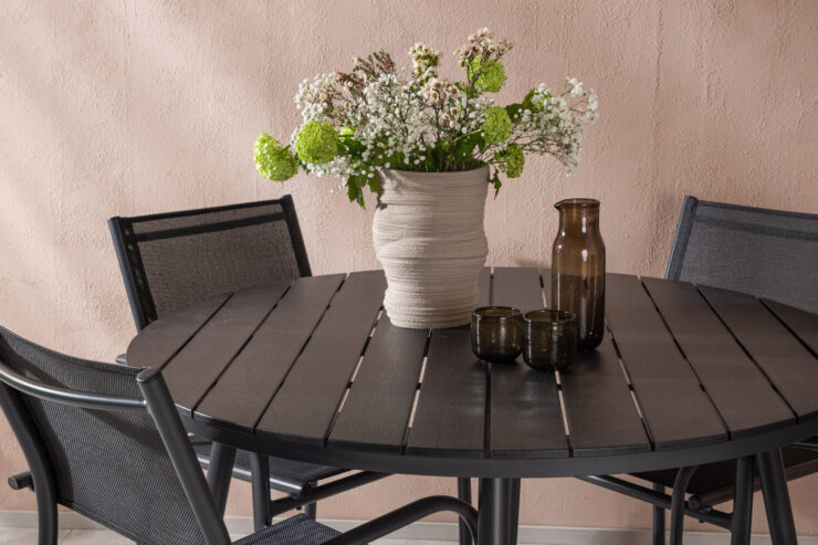 Break, Santorini – Ensemble repas – Table : ⌀120 Chaise : 58 x 88 x 56 cm