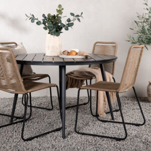 Break, Lindos – Ensemble repas – Noir – Table : ⌀120 Chaise : 59 x 86 x 57 cm
