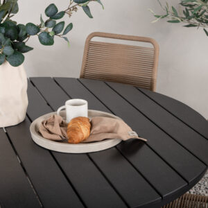 Break, Lindos – Ensemble repas – Noir – Table : ⌀120 Chaise : 59 x 86 x 57 cm