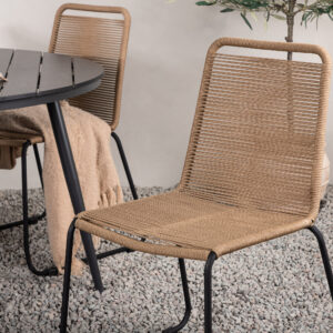 Break, Lindos – Ensemble repas – Noir – Table : ⌀120 Chaise : 59 x 86 x 57 cm