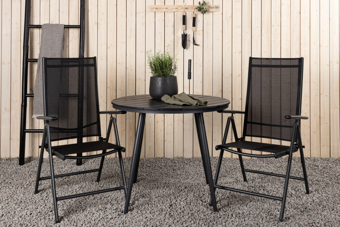 Break, Break – Ensemble repas – Noir – Table : ⌀90 Chaise : 62 x 107,5 x 55 cm