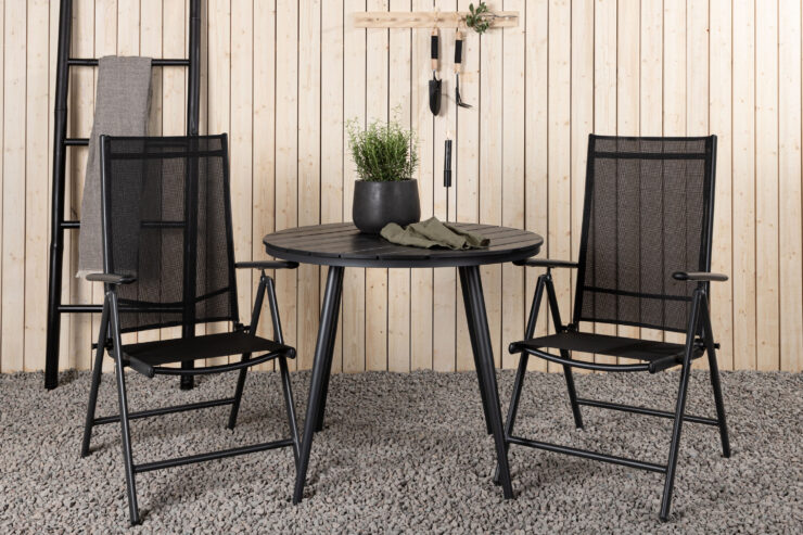 Break, Break – Ensemble repas – Noir – Table : ⌀90 Chaise : 62 x 107,5 x 55 cm