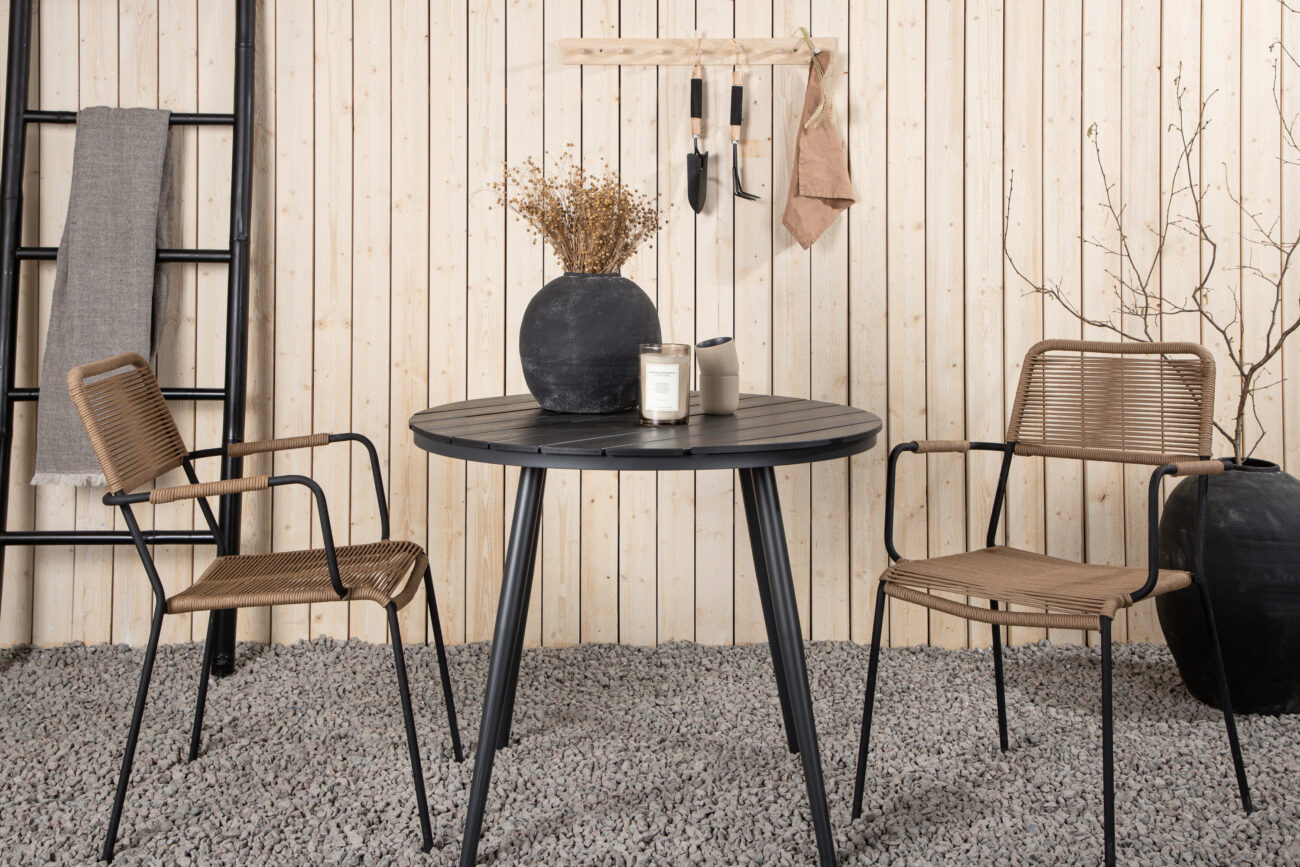 Break, Lindos – Ensemble repas – Table : ⌀90 Chaise : 66 x 85 x 55 cm