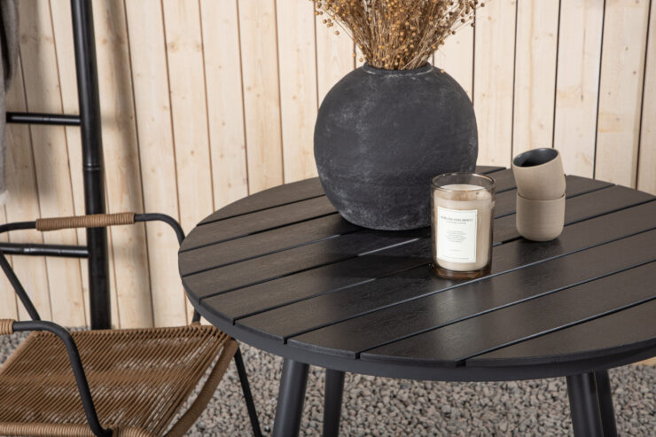 Break, Lindos – Ensemble repas – Table : ⌀90 Chaise : 66 x 85 x 55 cm