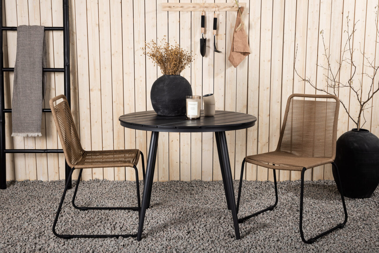 Break, Lindos – Ensemble repas – Table : ⌀90 Chaise : 59 x 86 x 57 cm