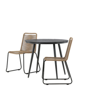 Break, Lindos – Ensemble repas – Table : ⌀90 Chaise : 59 x 86 x 57 cm