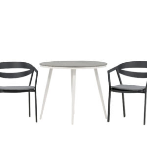 Break, Slit – Ensemble repas – Gris – Table : ⌀90 Chaise : 62 x 76 x 59 cm