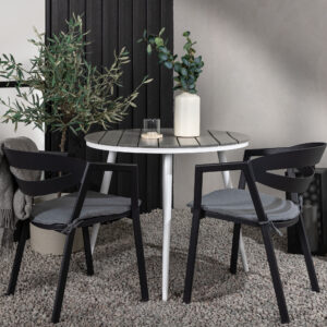 Break, Slit – Ensemble repas – Gris – Table : ⌀90 Chaise : 62 x 76 x 59 cm