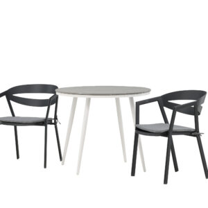 Break, Slit – Ensemble repas – Gris – Table : ⌀90 Chaise : 62 x 76 x 59 cm
