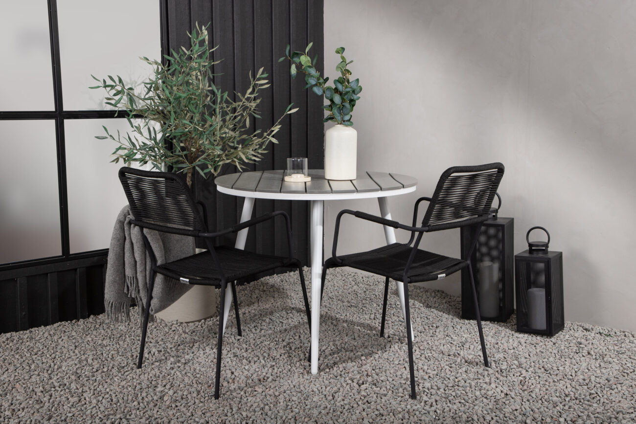 Break, Lindos – Ensemble repas – Table : ⌀90 Chaise : 66 x 85 x 55 cm