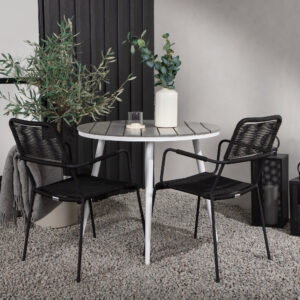 Break, Lindos – Ensemble repas – Table : ⌀90 Chaise : 66 x 85 x 55 cm