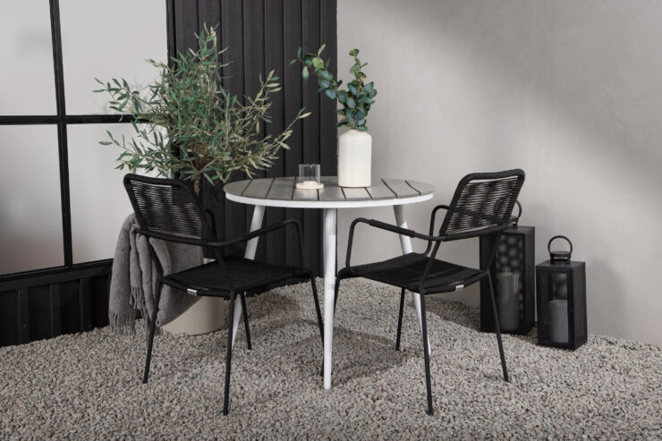 Break, Lindos – Ensemble repas – Table : ⌀90 Chaise : 66 x 85 x 55 cm