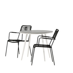 Break, Lindos – Ensemble repas – Table : ⌀90 Chaise : 66 x 85 x 55 cm