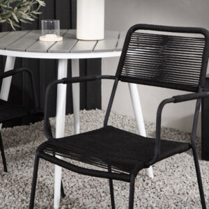 Break, Lindos – Ensemble repas – Table : ⌀90 Chaise : 66 x 85 x 55 cm