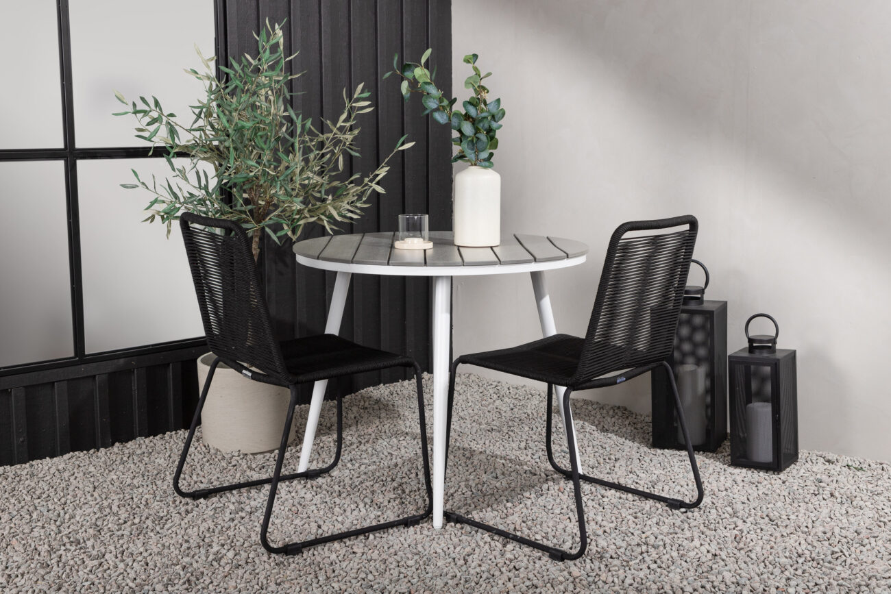 Break, Lindos – Ensemble repas – Table : ⌀90 Chaise : 59 x 86 x 57 cm