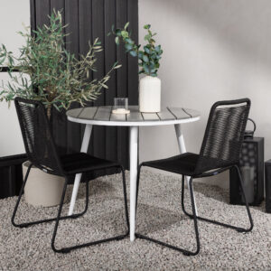 Break, Lindos – Ensemble repas – Table : ⌀90 Chaise : 59 x 86 x 57 cm