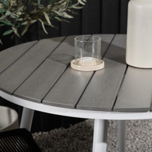 Break, Lindos – Ensemble repas – Table : ⌀90 Chaise : 59 x 86 x 57 cm