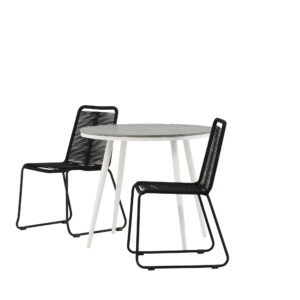Break, Lindos – Ensemble repas – Table : ⌀90 Chaise : 59 x 86 x 57 cm