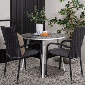 Break, Anna – Ensemble repas – Table : ⌀90 Chaise : 64 x 95 x 55 cm