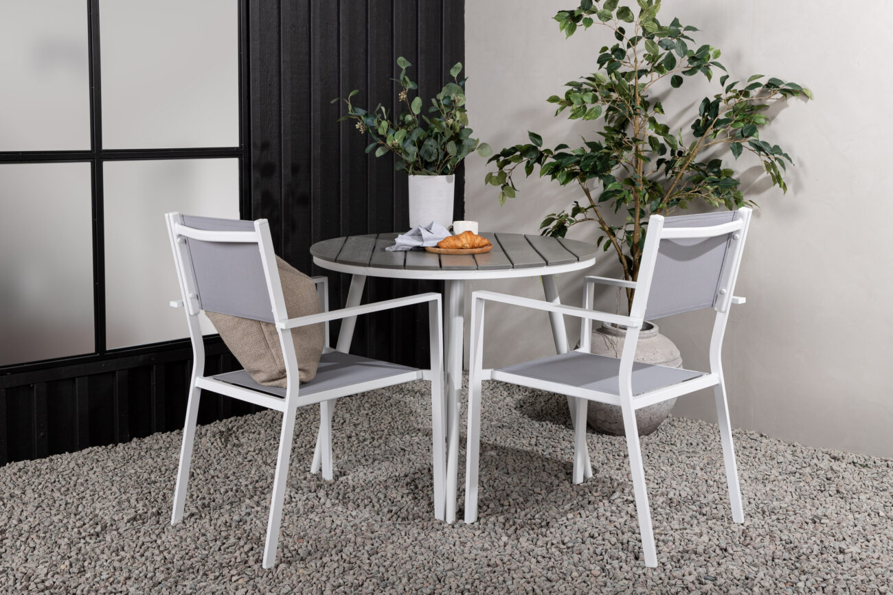 Break, Copacabana – Ensemble repas – Table : ⌀90 Chaise : 60,5 x 88 x 56,5 cm