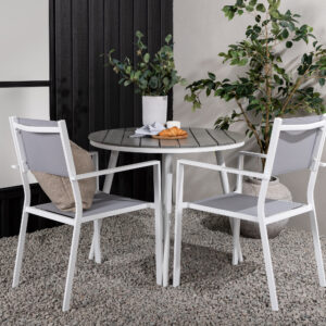 Break, Copacabana – Ensemble repas – Table : ⌀90 Chaise : 60,5 x 88 x 56,5 cm