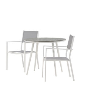 Break, Copacabana – Ensemble repas – Table : ⌀90 Chaise : 60,5 x 88 x 56,5 cm
