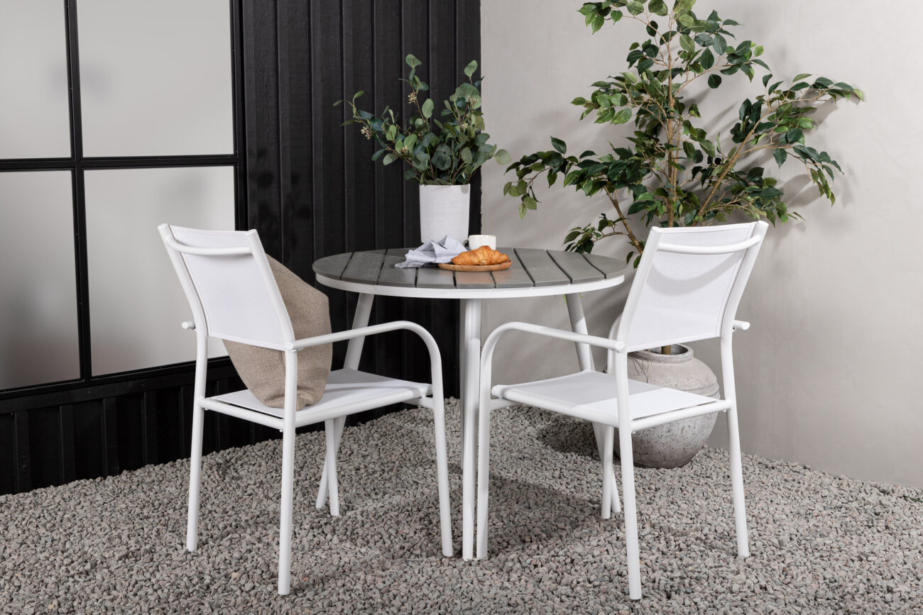 Break, Santorini – Ensemble repas – Table : ⌀90 Chaise : 58 x 89 x 56 cm