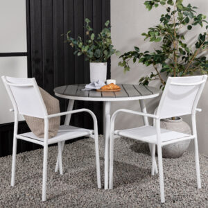 Break, Santorini – Ensemble repas – Table : ⌀90 Chaise : 58 x 89 x 56 cm