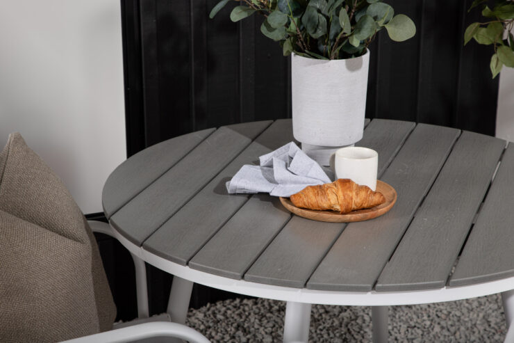 Break, Santorini – Ensemble repas – Table : ⌀90 Chaise : 58 x 89 x 56 cm