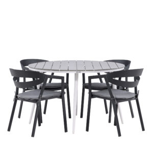 Break, Slit – Ensemble repas – Gris – Table : ⌀120 Chaise : 62 x 76 x 59 cm