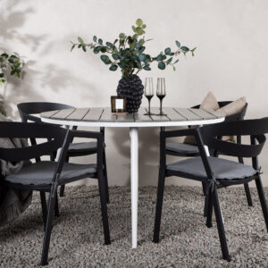 Break, Slit – Ensemble repas – Gris – Table : ⌀120 Chaise : 62 x 76 x 59 cm
