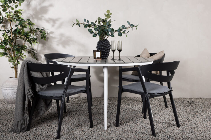 Break, Slit – Ensemble repas – Gris – Table : ⌀120 Chaise : 62 x 76 x 59 cm