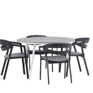 Break, Slit – Ensemble repas – Gris – Table : ⌀120 Chaise : 62 x 76 x 59 cm
