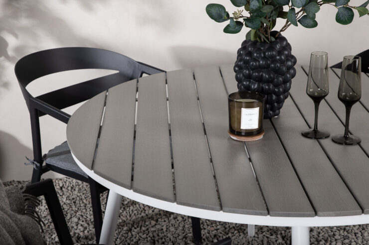 Break, Slit – Ensemble repas – Gris – Table : ⌀120 Chaise : 62 x 76 x 59 cm