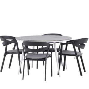 Break, Slit – Ensemble repas – Gris – Table : ⌀120 Chaise : 62 x 76 x 59 cm